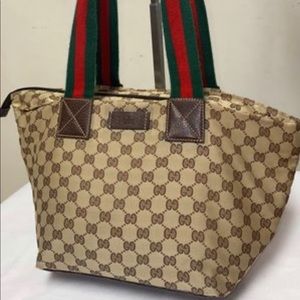 Gucci Gg Web cherry Line Handle Coated Canvas